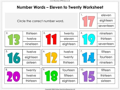 Number Words - Eleven to Twenty | Maths Year 1