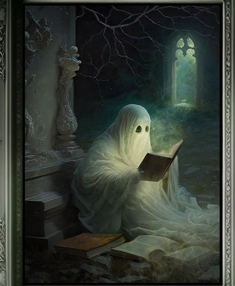 Ghost Wall Art Ghost Reading A Book Ghost Art Dark Academia - Etsy