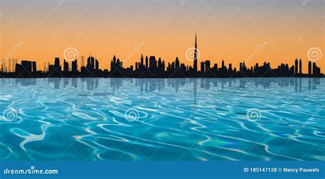 Dubai skyline at sunset. stock photo. Image of blue - 185147128