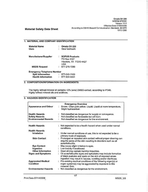 Omala Oil 220 MSDS Download