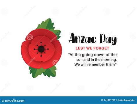 Anzac Day Poppy Invitation Card. Lest we Forget Quote. 25th April Date ...