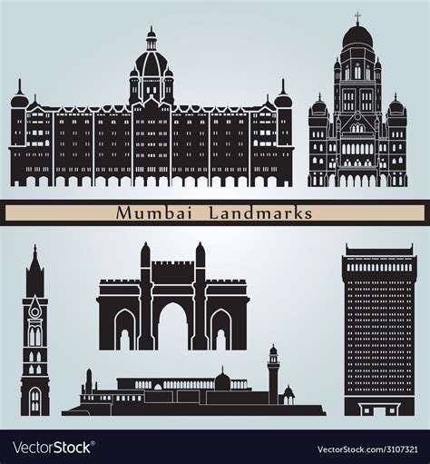 Mumbai landmarks and monuments Royalty Free Vector Image