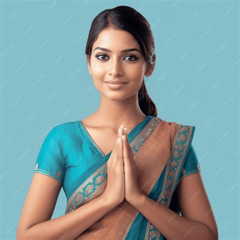 Sri Lankan Young Woman Greeting Ayubowan Namaste Hand Gesture | Premium AI-generated image