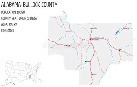 Map of Bullock County in Alabama, USA. Stock Vector - Illustration of education, cartography ...