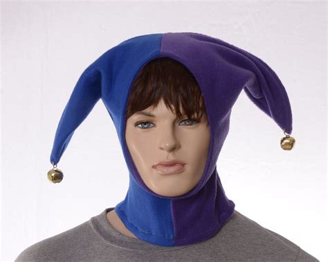 Jester Hood Purple Blue Hat Made of Fleece with Bells Two Pointed Hat ...