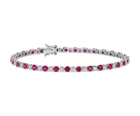 Alternating Size Ruby and Diamond Bracelet in 14k White Gold (3mm ...