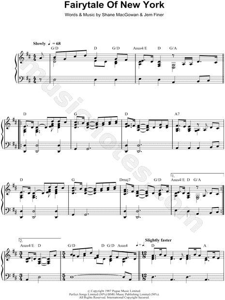 The Pogues "Fairytale of New York" Sheet Music (Piano Solo) in D Major (transposable) - Download ...