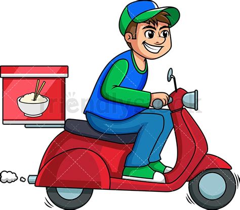 Chinese Food Delivery Guy On Scooter Cartoon Vector Clipart - FriendlyStock