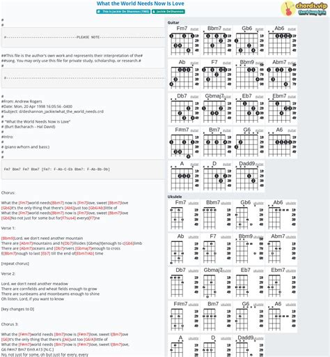 Chord: What the World Needs Now Is Love - tab, song lyric, sheet, guitar, ukulele | chords.vip