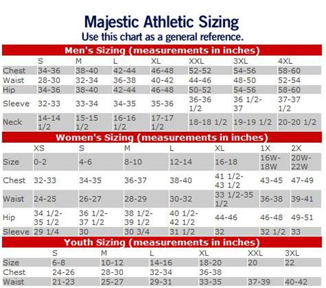 Majestic Size Chart