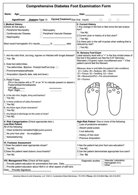 Printable Diabetic Foot Exam Form - Printable Forms Free Online