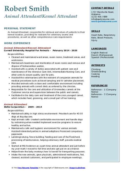 Animal Attendant Resume Samples | QwikResume