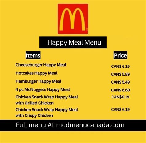 McDonald's Happy Meal Menu With Prices Canada November 2024