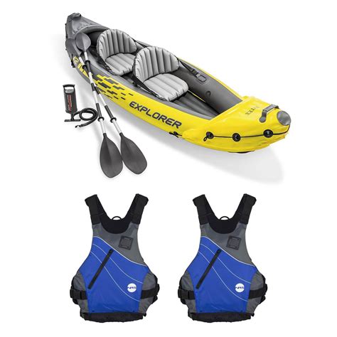 Intex Explorer Inflatable Kayak w/ Air Pump & Blue Large XL Life Jacket ...