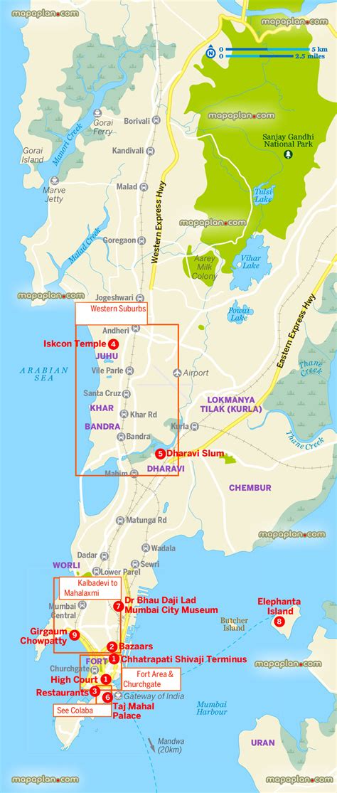 Mumbai top tourist attractions map - Greater Mumbai free map of tourist ...