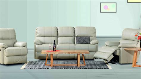 SWISS Full Motion 3 Seater + 2 Recliners LEATHER with ARGYLE Coffee & Lamp Table