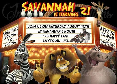 Madagascar Movie Themed Birthday party Invitation/Madagascar Theater ...