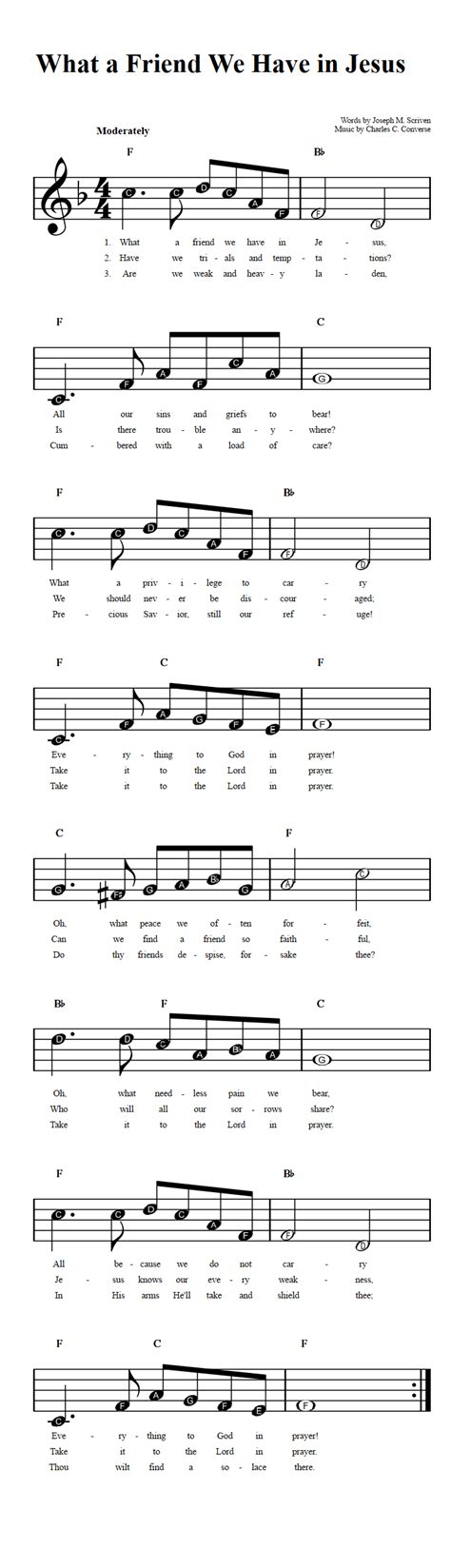 What a Friend We Have in Jesus: Beginner Sheet Music with Chords and Lyrics