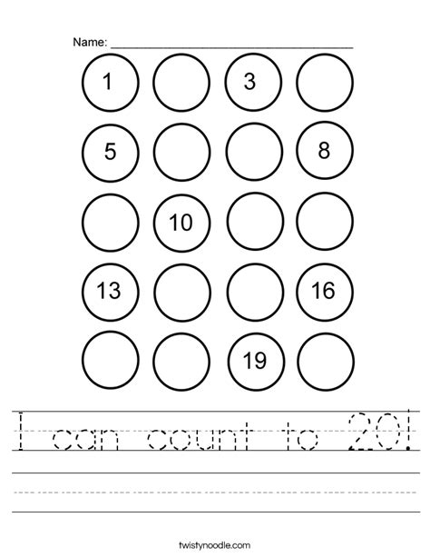 I can count to 20 Worksheet - Twisty Noodle