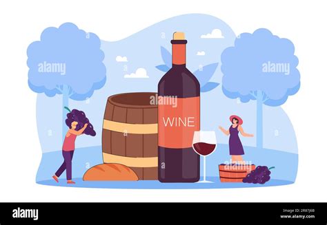 Tiny cartoon characters with vines producing natural wine Stock Vector ...