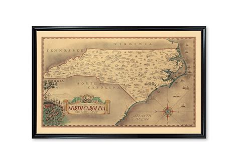 North Carolina Old North State Map Vintage City Poster Print on Matte Paper Decorative Antique ...