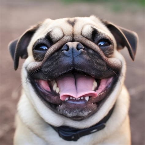 Premium AI Image | Pug dog breed laughs smiles closeup portrait funny photo with animal pets