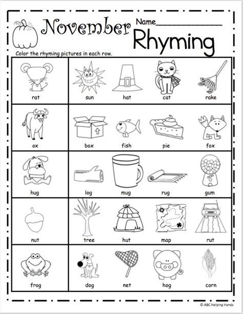 free printable cut and paste rhyming worksheets for kindergarten 1 - free rhyming activity and ...