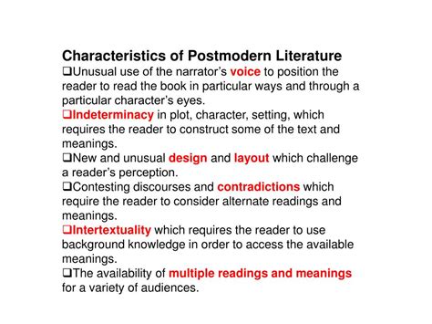 PPT - Characteristics of Postmodern Literature PowerPoint Presentation - ID:1808441