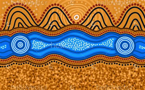 River and hill, aboriginal dot art - Download Graphics & Vectors