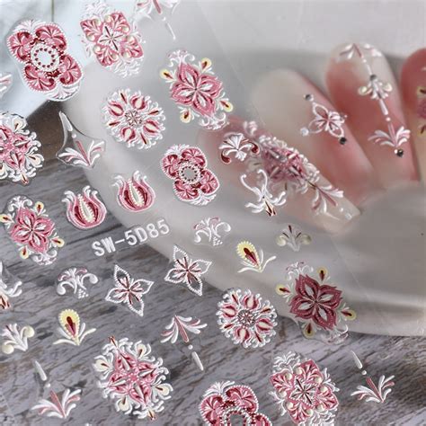 5d Embossed Nail Art Stickers Boho Nail Bohemian Resort Style Flowers Moroccan Tile 3D Nail ...