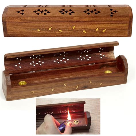 1 Pc Wooden Incense Burner Box Coffin Hinged Style Burning Sticks Cones 12 inch - Walmart.com ...