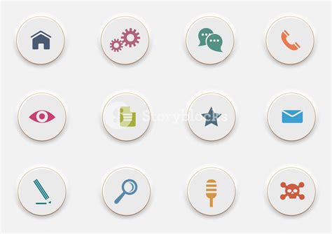 Computer Icons On Round White Buttons Royalty-Free Stock Image - Storyblocks