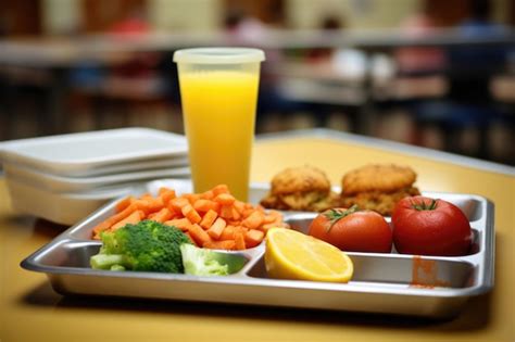 Premium AI Image | A school cafeteria tray with healthy foods