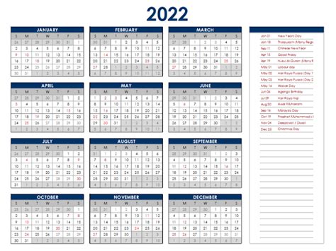 Calendar Year 2022 Malaysia