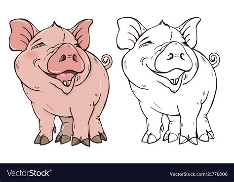 Cute pig in color and black and white Royalty Free Vector