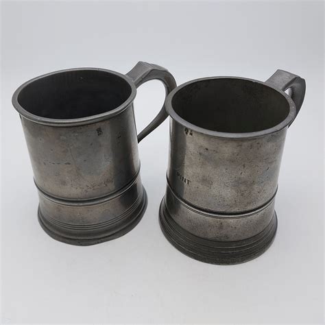 ANTIQUE PEWTER BEER MUGS TANKARDS INCL BEWDLEY ICC QUART, G&C PINT etc ...