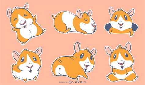 Cute Guinea Pigs Cartoon Set Vector Download