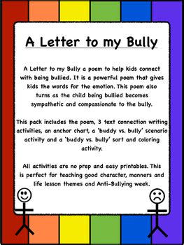 Anti Bullying poem, 3 writing connections, and 2 bully or buddy activities.