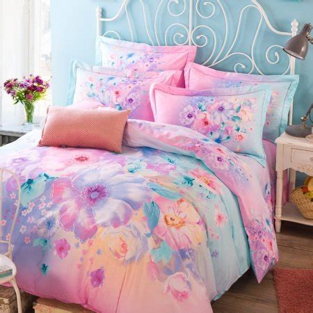 Soft Pink Aqua and Purple Beautiful Floral Print Pastel Style Elegant ...