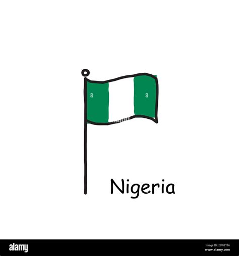 Bandera de Nigeria trazada a mano en el poste de la bandera. Bandera de ...