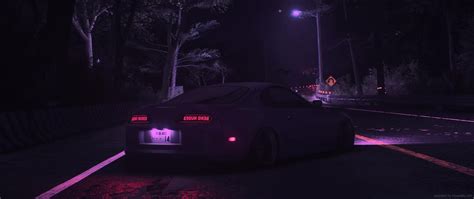 Toyota Supra Purple Neon Night Forest Road Live Wallpaper - MoeWalls