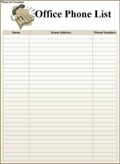 Phone Number List Template | charlotte clergy coalition