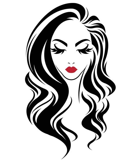 illustration of women long hair style icon, logo women face on white background, vector | Arte ...