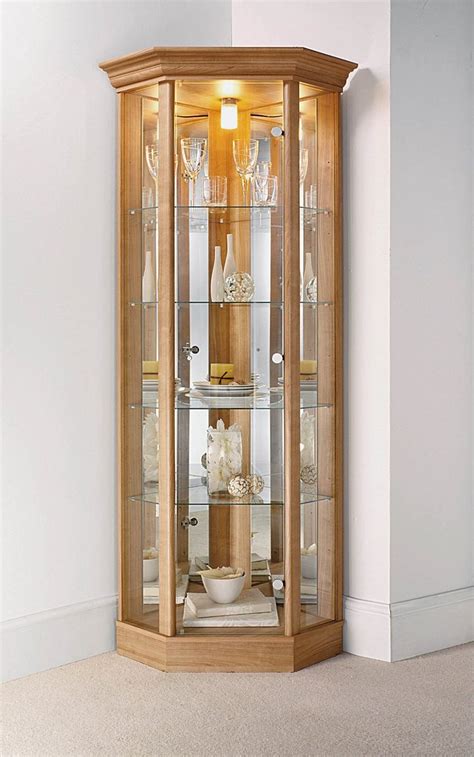 Corner Cabinet with Pelmet, Glass Display Case, Oak, Dark Oak or ...