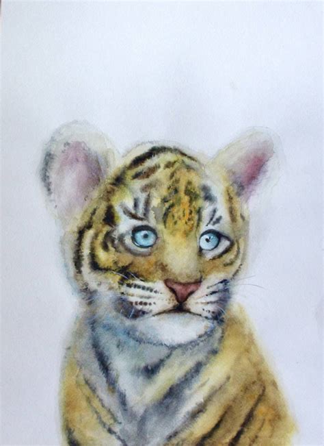 Baby Tiger (Watercolor) Painting by Elmira Sharipova | Saatchi Art