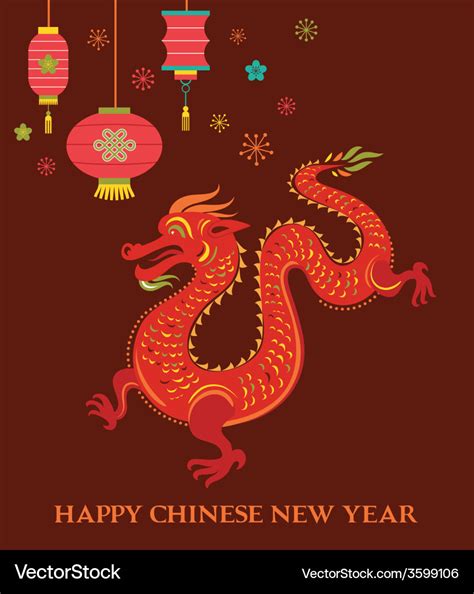 Chinese new year background with red dragon Vector Image