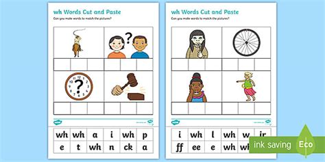 'wh' Cut and Stick Worksheet (teacher made) - Twinkl