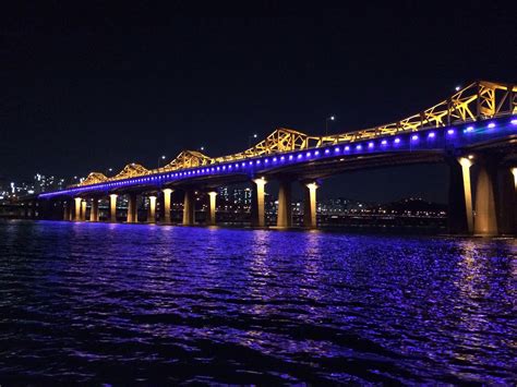 Korea, Han River, bridge, blue illumination, night wallpaper | travel ...