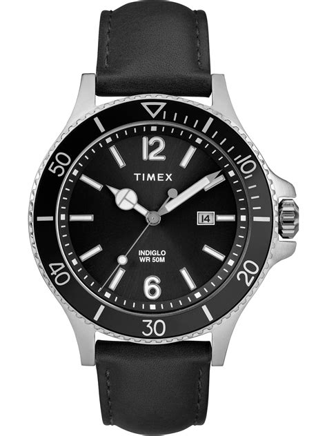 Timex Men's Harborside 42mm Black Leather Strap Watch - Walmart.com