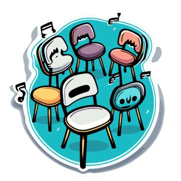 Cartoon Drawing Doodle Sticker With Cartoon Chairs And Music Notes Illustration Vector Clipart ...